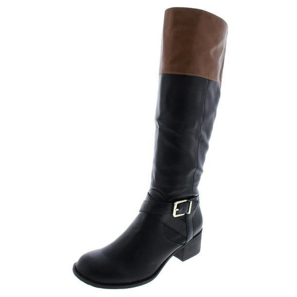 Cambridge Select Women's Buckled Strap Stretch Calf Riding Knee-High Boot,9 B US,Black PU M Cambridge Select Women's Buckled Strap Stretch Calf Riding Knee-High Boot,9 B US,Black PU M